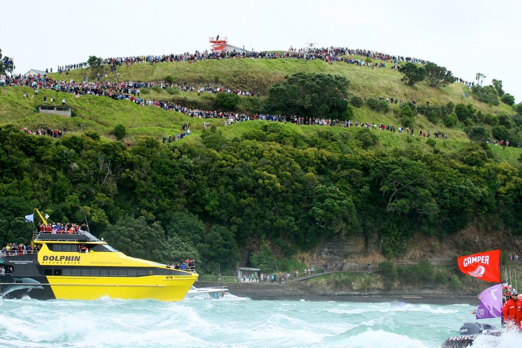 North Head had its usual density of spectators, while below the charter boats were equally stacked - Volvo Ocean Race Auckland - Start March 18,2012 © Richard Gladwell www.photosport.co.nz